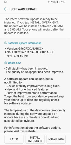 به روز رسانی گلکسی S9 و S9+  برای مشکل ثبات تماس