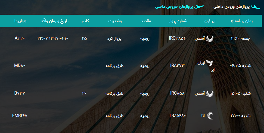 پرواز&zwnj;های شنبه ۱۱ فروردین ماه از فرودگاه بین المللی ارومیه