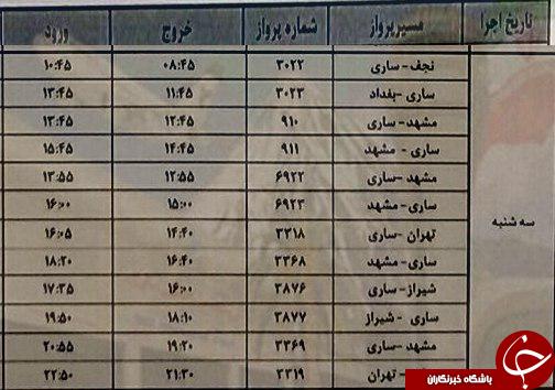 پرواز&zwnj;های شنبه ۱۱ فروردین از فرودگاه&zwnj;های مازندران