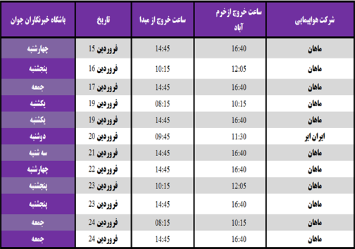برنامه پرواز&zwnj;های فرودگاه خرم&zwnj;آباد تا ۲۴ فروردین ماه ۱۳۹۷
