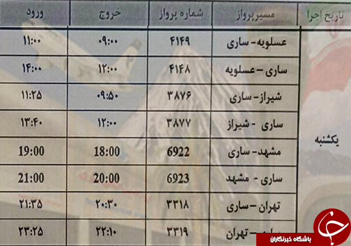 پرواز&zwnj;های یکشنبه ۱۹ فروردین از فرودگاه&zwnj;های مازندران