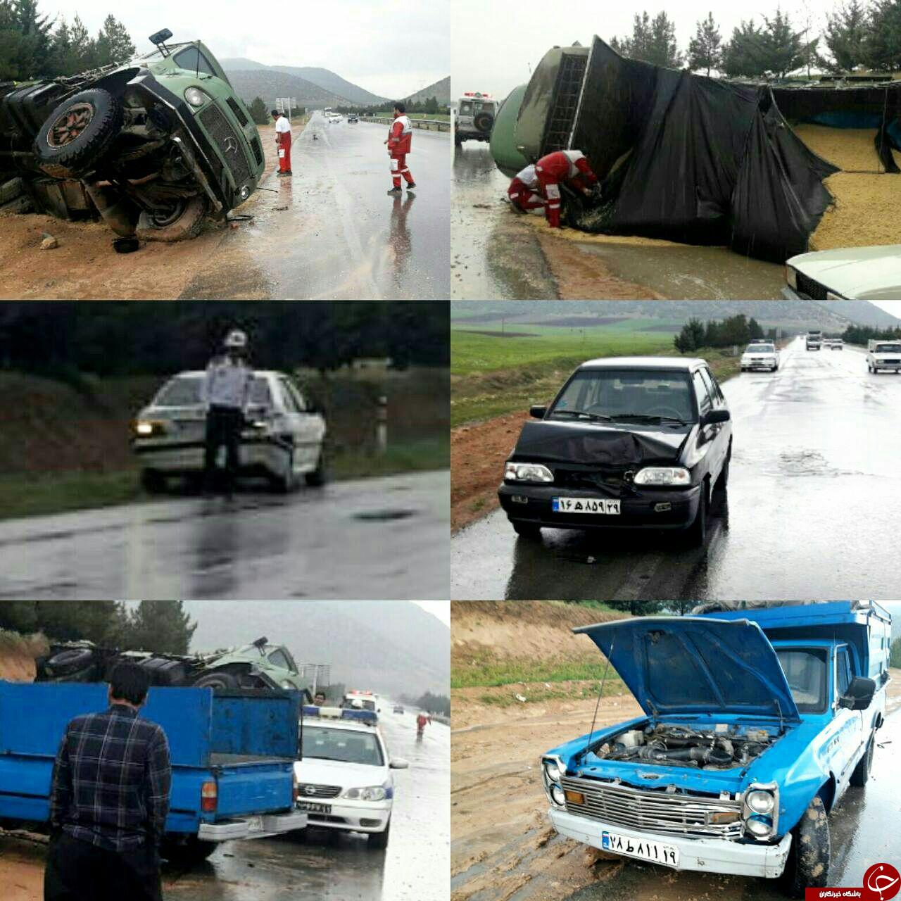 تصادف زنجیره 5 خودرو به علت لغزندگی جاده