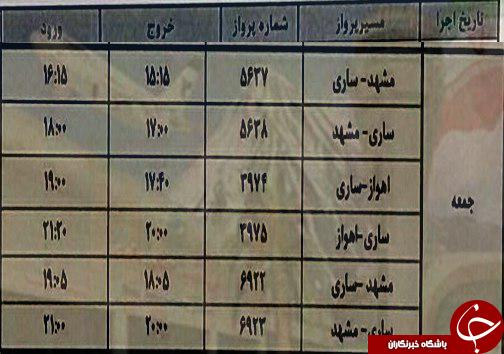 پرواز&zwnj;های جمعه سوم فروردین از فرودگاه&zwnj;های مازندران