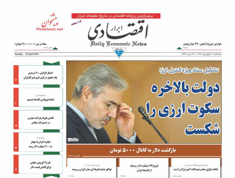 صفحه نخست روزنامه های اقتصادی 21 فروردین ماه صفحه نخست روزنامه های اقتصادی 21 فروردین ماه