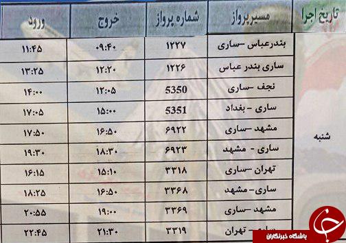 پرواز&zwnj;های چهارشنبه ۲۲ فروردین از فرودگاه&zwnj; های مازندران
