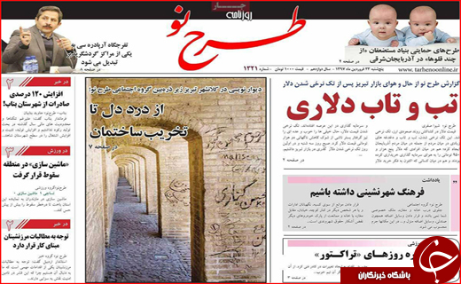  نیم صفحه نخست روزنامه های استانی؛