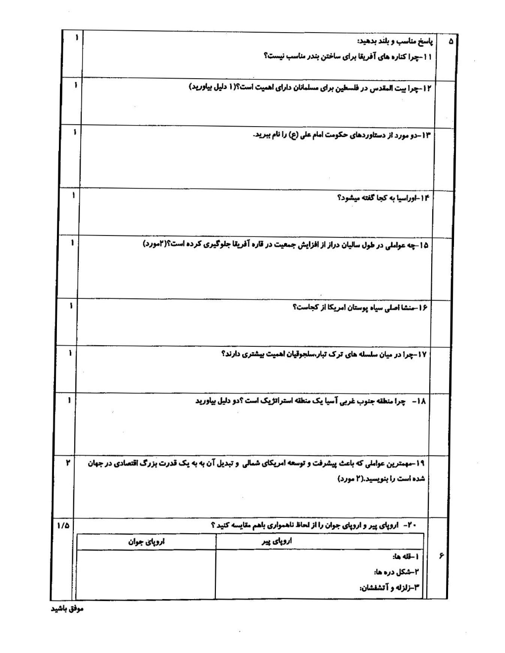 مهم ترین نمونه سوالات اجتماعی هشتم +تصاویر