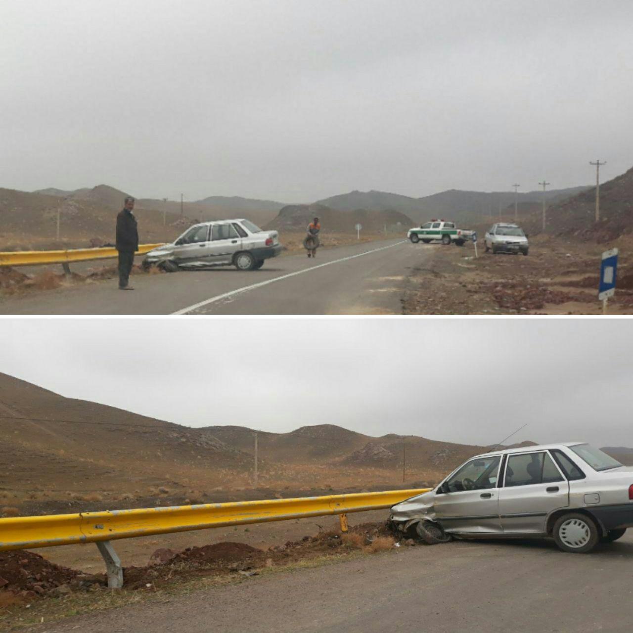 برخورد خودرو پراید با گاردریل در تایباد
