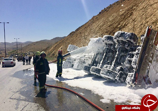 واژگونی تانکر حامل گاز بوتان + عکس واژگونی تانکر حامل گاز بوتان + عکس