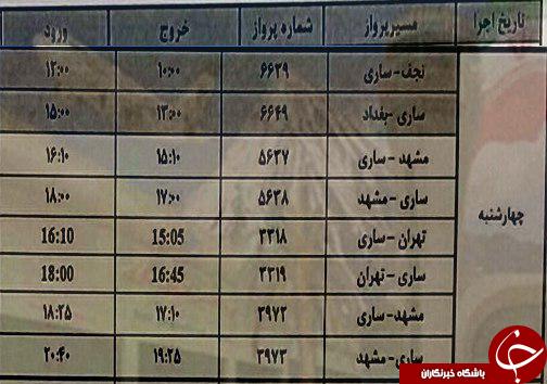پرواز&zwnj;های چهارشنبه ۸ فروردین از فرودگاه&zwnj; های مازندران