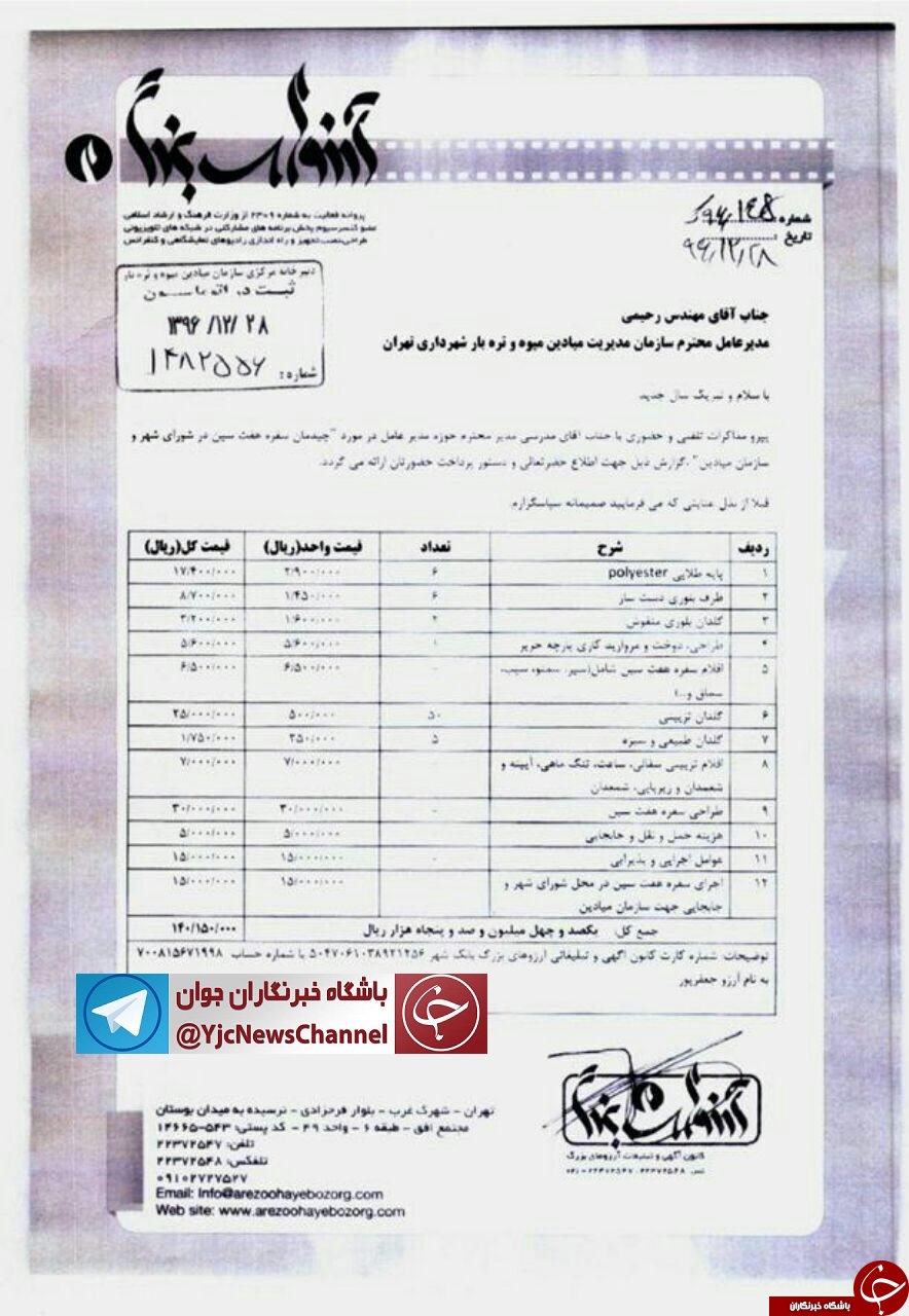 سفره هفت سین 14 میلیون تومانی شورای شهر تهران +سند