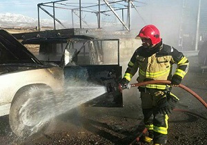 آتش سوز‌ی یک دستگاه خودرو در قزوین