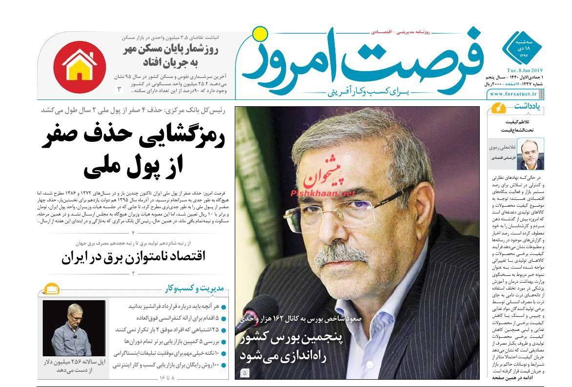 صفحه نخست روزنامه&zwnj;های اقتصادی ۱۸ دی ماه