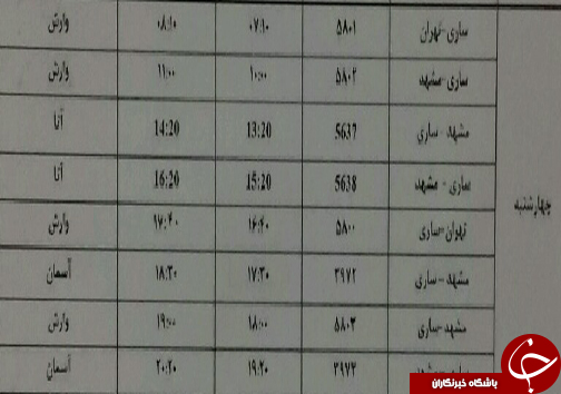 پرواز&zwnj;های چهارشنبه ۲۶ دی ماه فرودگاه&zwnj;های مازندران