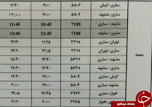 پرواز&zwnj;های جمعه ۲۸ دی ماه فرودگاه&zwnj;های مازندران
