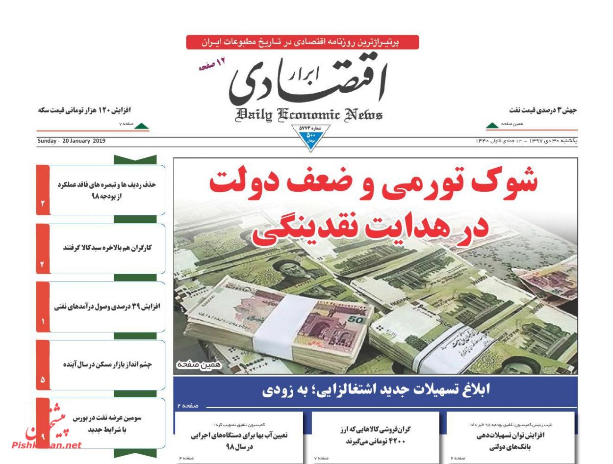 صفحه نخست روزنامههای اقتصادی ۳۰ دی ماه صفحه نخست روزنامههای اقتصادی ۳۰ دی ماه