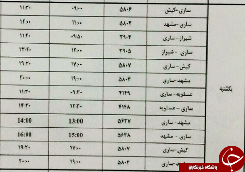 پرواز&zwnj;های یکشنبه ۳۰ دی ماه فرودگاه&zwnj;های مازندران