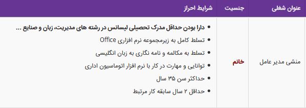استخدام منشی مدیر عامل خانم مسلط به زبان در تهران
