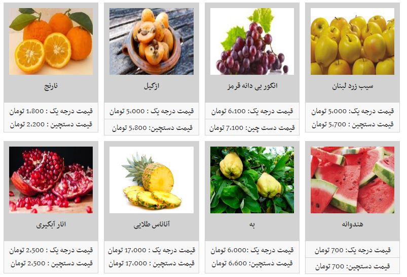 قیمت انواع میوه در غرفه تره بار