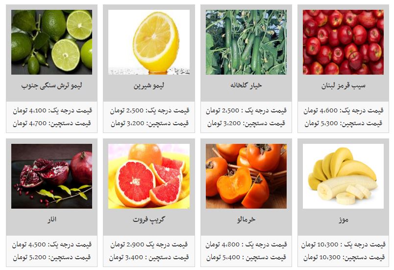 قیمت انواع میوه در غرفه تره بار