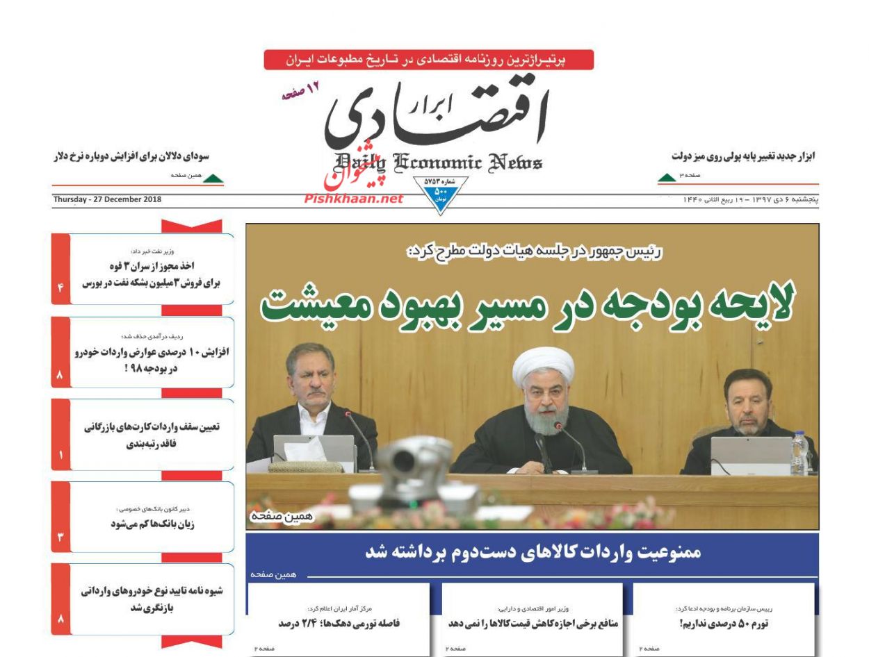 صفحه نخست روزنامه&zwnj;های اقتصادی ۶ دی ماه
