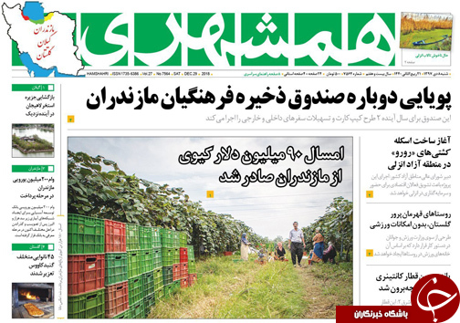 صفحه نخست روزنامه&zwnj;های شنبه ۸ دی ماه مازندران