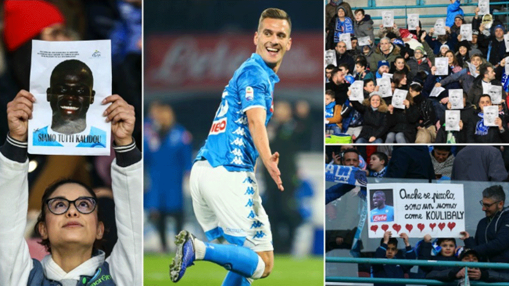 بالابردن پلاکاردهای ضد نژادپرستی توسط هواداران ناپولی