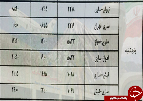 پرواز&zwnj;های پنج شنبه ۱۱ بهمن ماه فرودگاه&zwnj;های مازندران