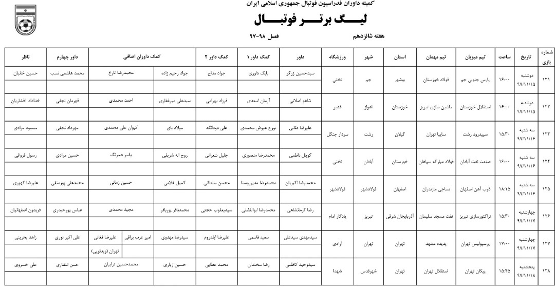 اعلام اسامی داوران هفته شانزدهم لیگ برتر فوتبال