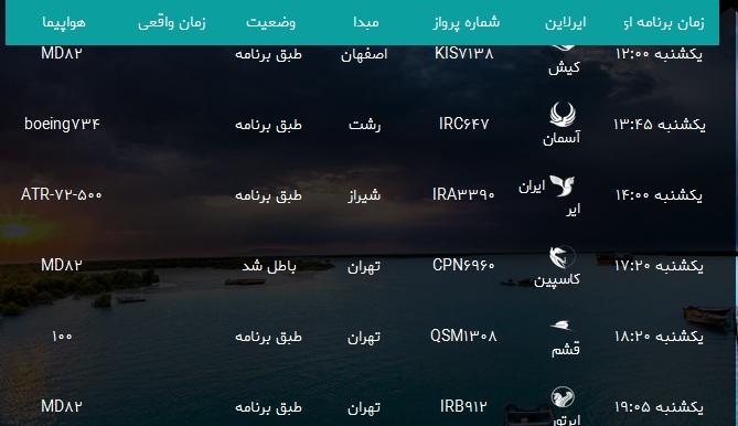 پرواز&zwnj;های فرودگاه بندرعباس یکشنبه ۱۴ بهمن۹۷