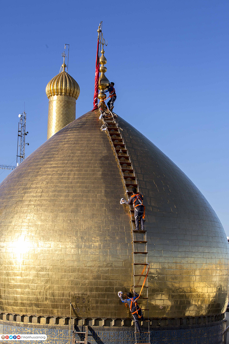 گنبد حرم مطهر امام حسین (علیه السلام) شست&zwnj;وشو شد+عکس