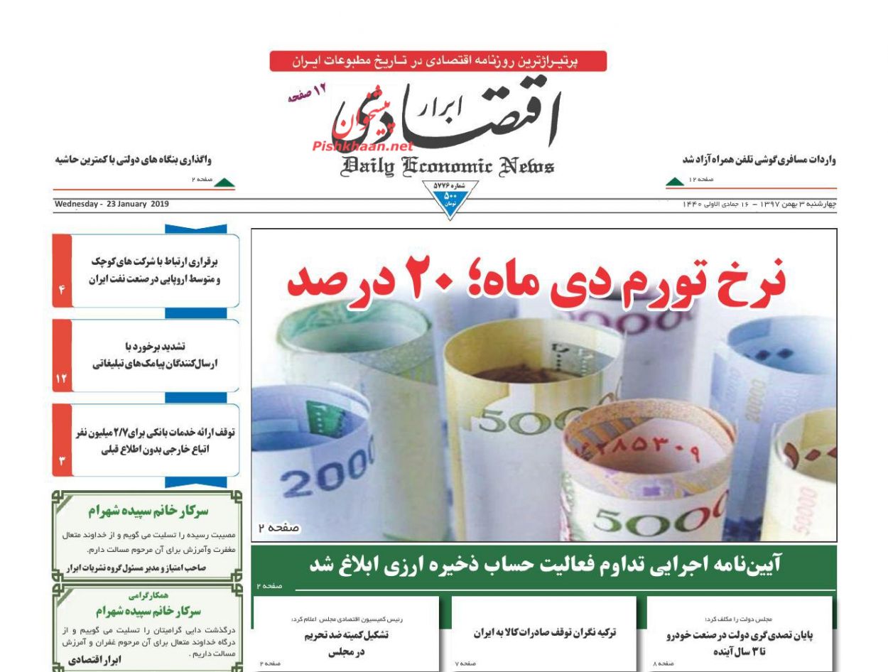 صفحه نخست روزنامه&zwnj;های اقتصادی ۳ بهمن ماه