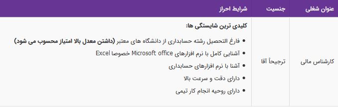 استخدام کارشناس مالی آقا در شرکت رمیس در تهران