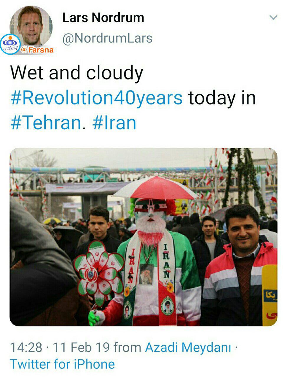 توییت سفیر نروژ در ایران درباره جشن چهل سالگی انقلاب توییت سفیر نروژ در ایران درباره جشن چهل سالگی انقلاب