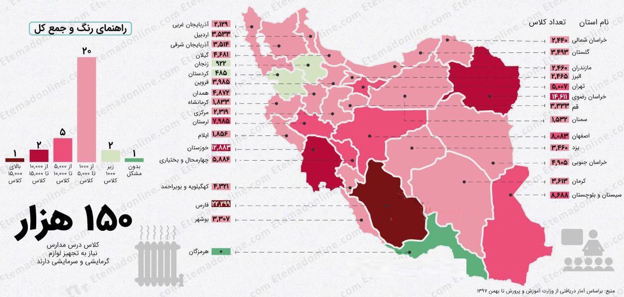 کدام مدارس بیشترین کمبود تجهیزات گرمایشی و سرمایشی دارند؟ + اینفوگرافی