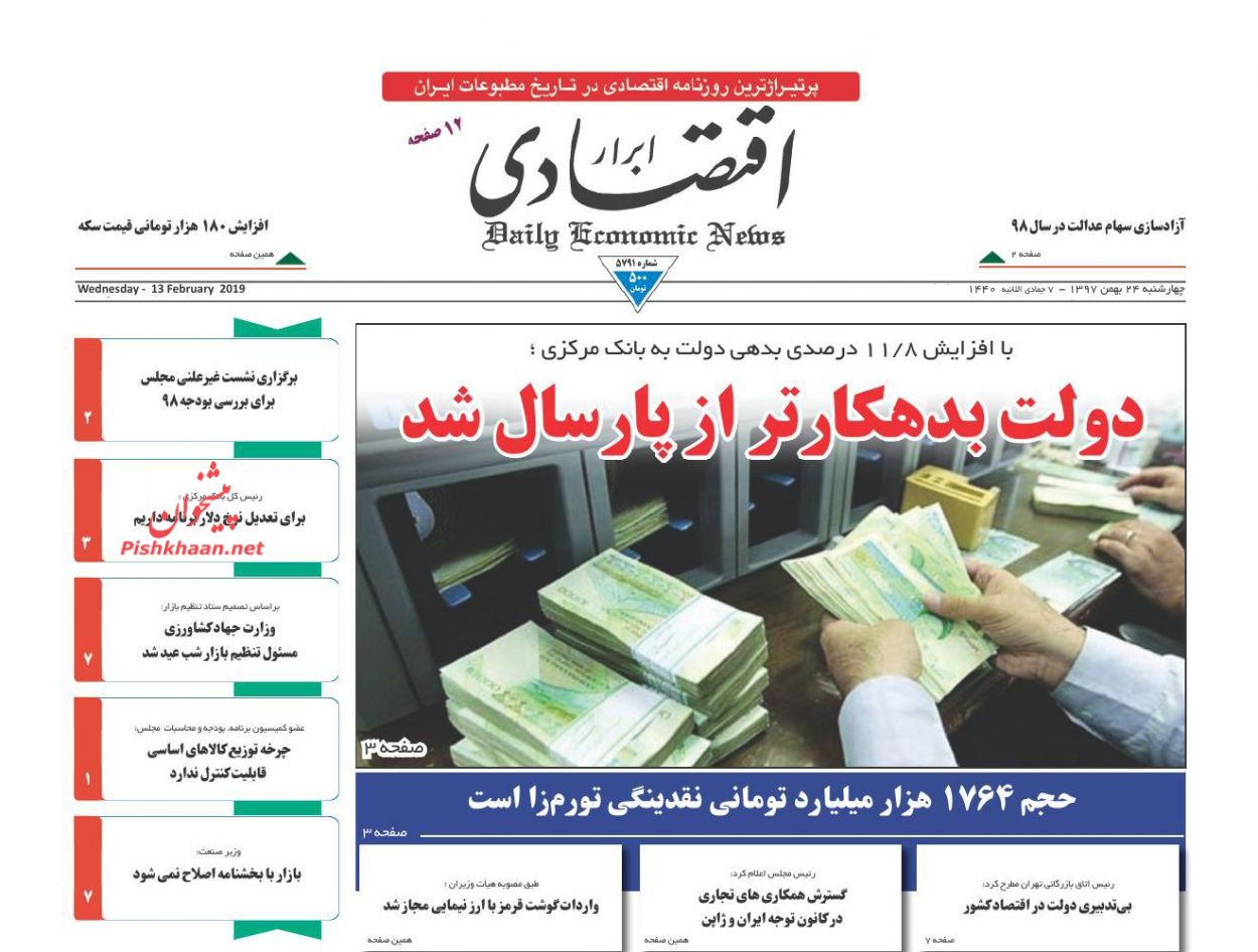 صفحه نخست روزنامه&zwnj;های اقتصادی ۲۴ بهمن ماه