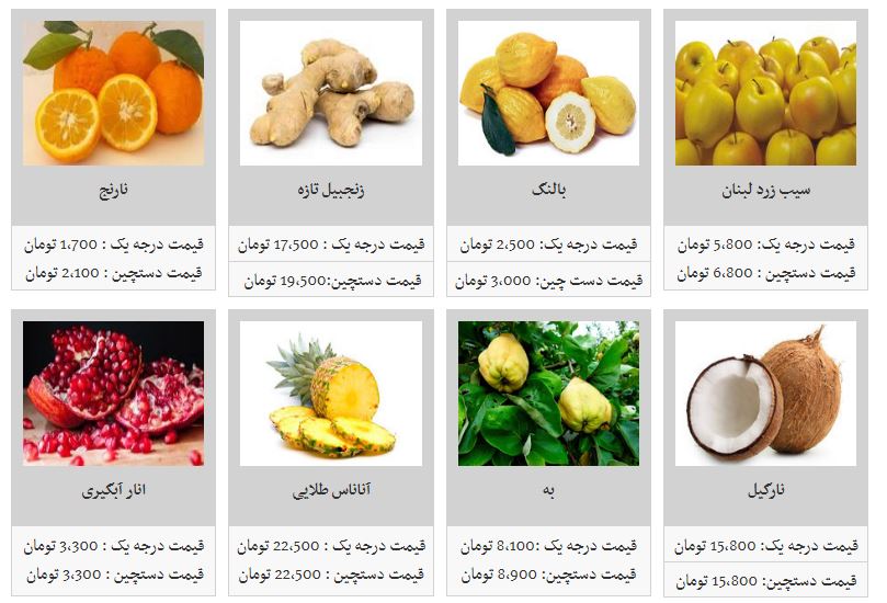 قیمت انواع میوه در غرفه تره بار