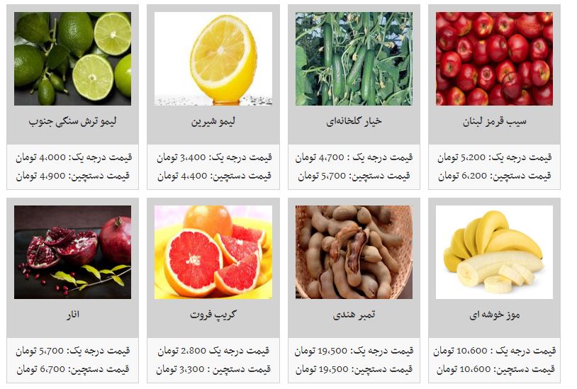 قیمت انواع میوه در غرفه تره بار