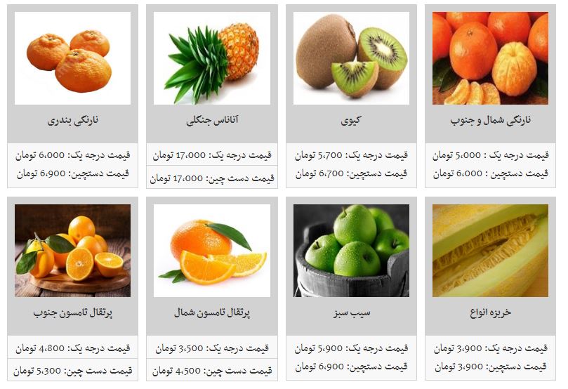 قیمت انواع میوه در غرفه تره بار
