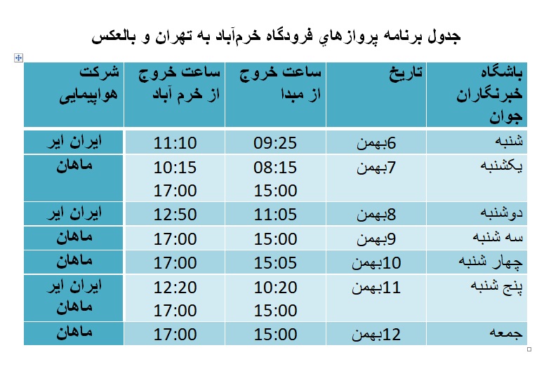 برنامه پرواز‌های فرودگاه خرم‌آباد از ۶ تا ۱۲ بهمن ماه