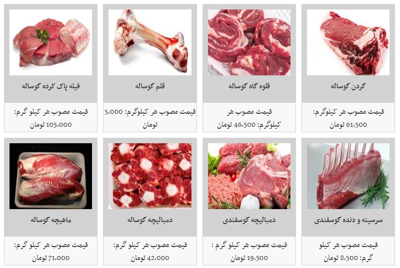 قیمت انواع گوشت گرم گوساله و گوسفندی در غرفه تره بار