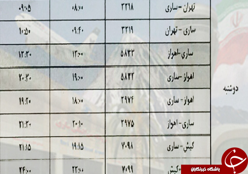 پرواز&zwnj;های دوشنبه ۸ بهمن ماه فرودگاه&zwnj;های مازندران