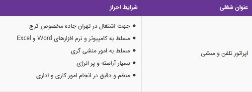 استخدام اپراتور تلفن و منشی در یک شرکت معتبر در تهران