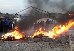 وقوع آتش‌سوزی در یک چادر زلزله زدگان سرپل‌ذهاب به دلیل اتصال برق