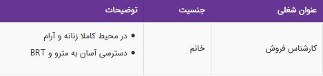 استخدام کارشناس فروش خانم با مزایا در یک شرکت معتبر - تهران