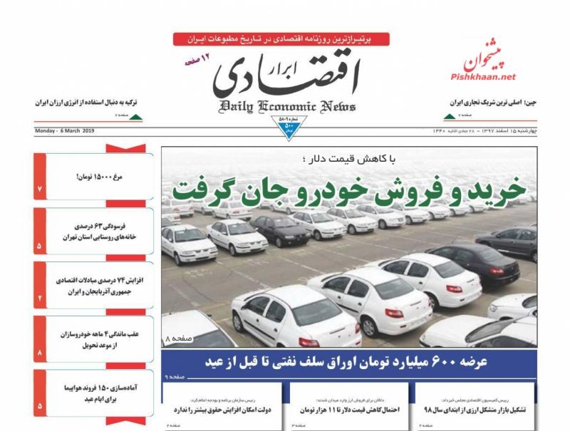 صفحه نخست روزنامه&zwnj;های اقتصادی ۱۵ اسفند ماه