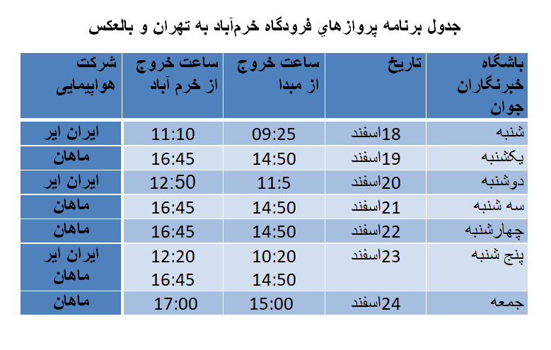 برنامه پرواز‌های فرودگاه خرم‌آباد از ۱۸ تا ۲۴ اسفندماه