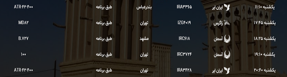 اعلام برنامه پرواز&zwnj;های شنبه ۱۸ اسفندماه فرودگاه یزد