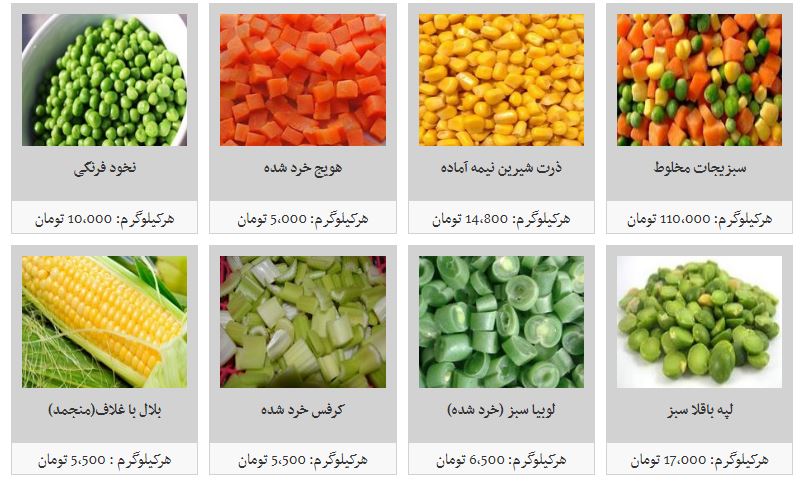 قیمت انواع سبزی منجمد در بازار