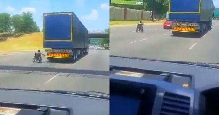 اقدام خطرناک مرد ویلچری در اتوبان! + فیلم/////
